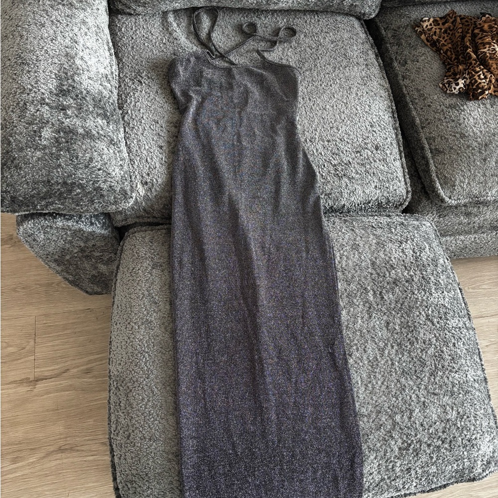 Gray Sleeveless Halter Sheath Dress